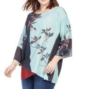 Citron Santa Monica floral Asian kimono sleeve tunic blouse